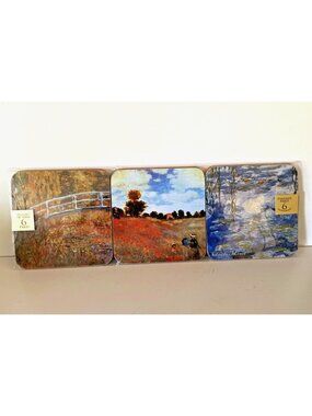 Creative Paris CLAUDE MONET Set 6 Cork Backed Waterproof Coasters NEW Sealed